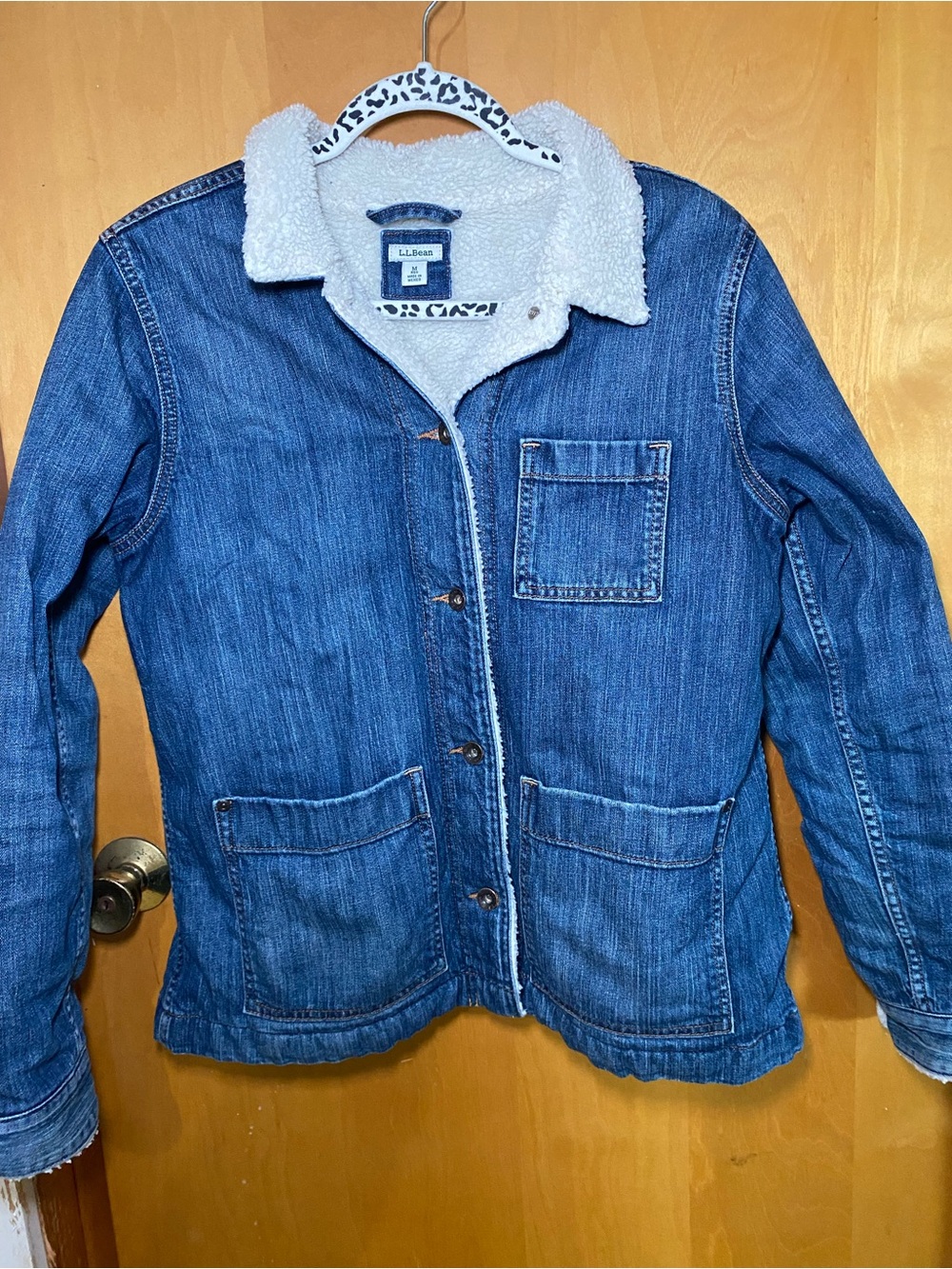L.L. Bean Blue Denim Jacket with White Sherpa Collar